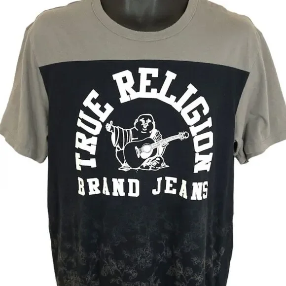 True Religion Brand Jeans Buddha T Shirt Flowers Floral Print Size Large - Picture 1 of 7